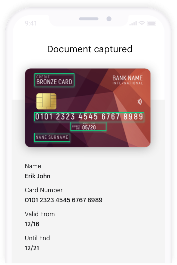 Display debit/credit card for data extraction and analysis