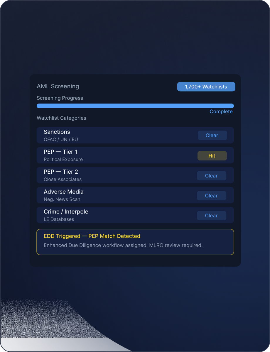 AML Screening mockup