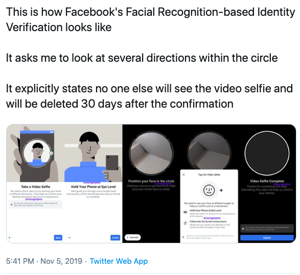 Facial Recognition based identity verification