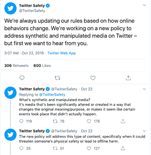 Twitter has released initial drafts to combat the issue of deepfakes