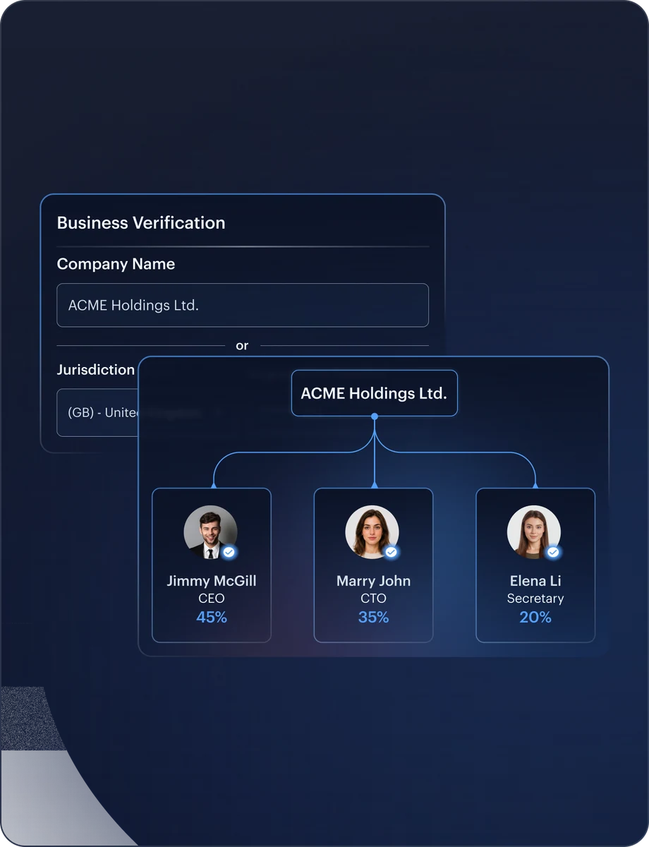 Business Verification product view