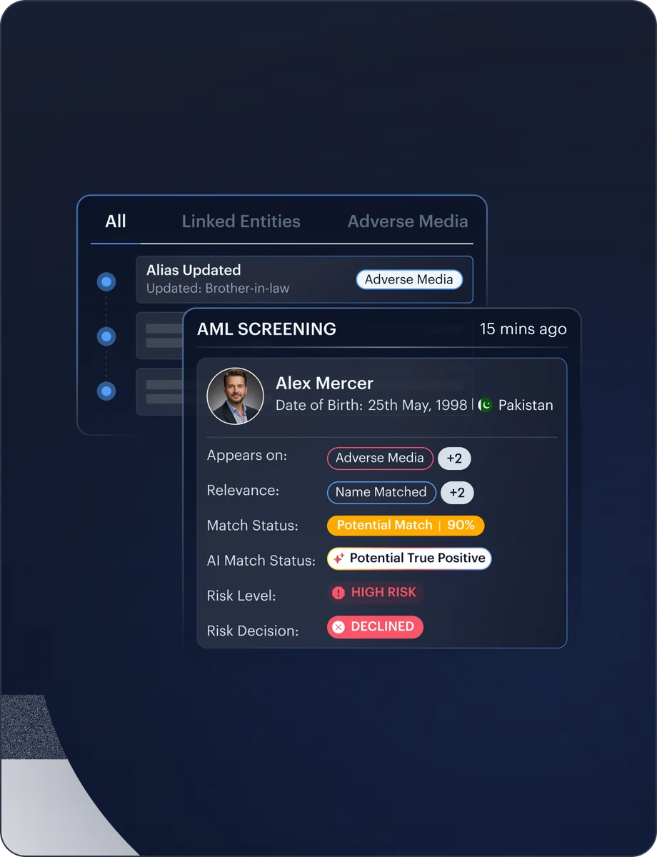 AML Screening product view