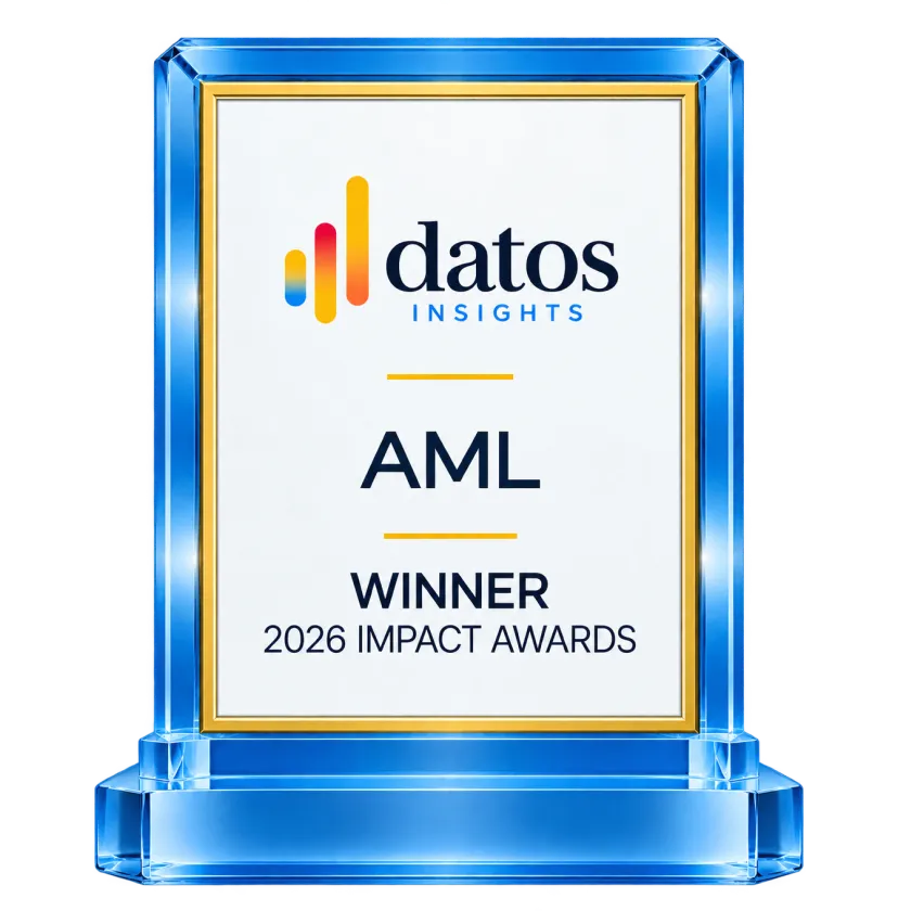 Datos Insights 2026 Impact Award winner trophy for AML