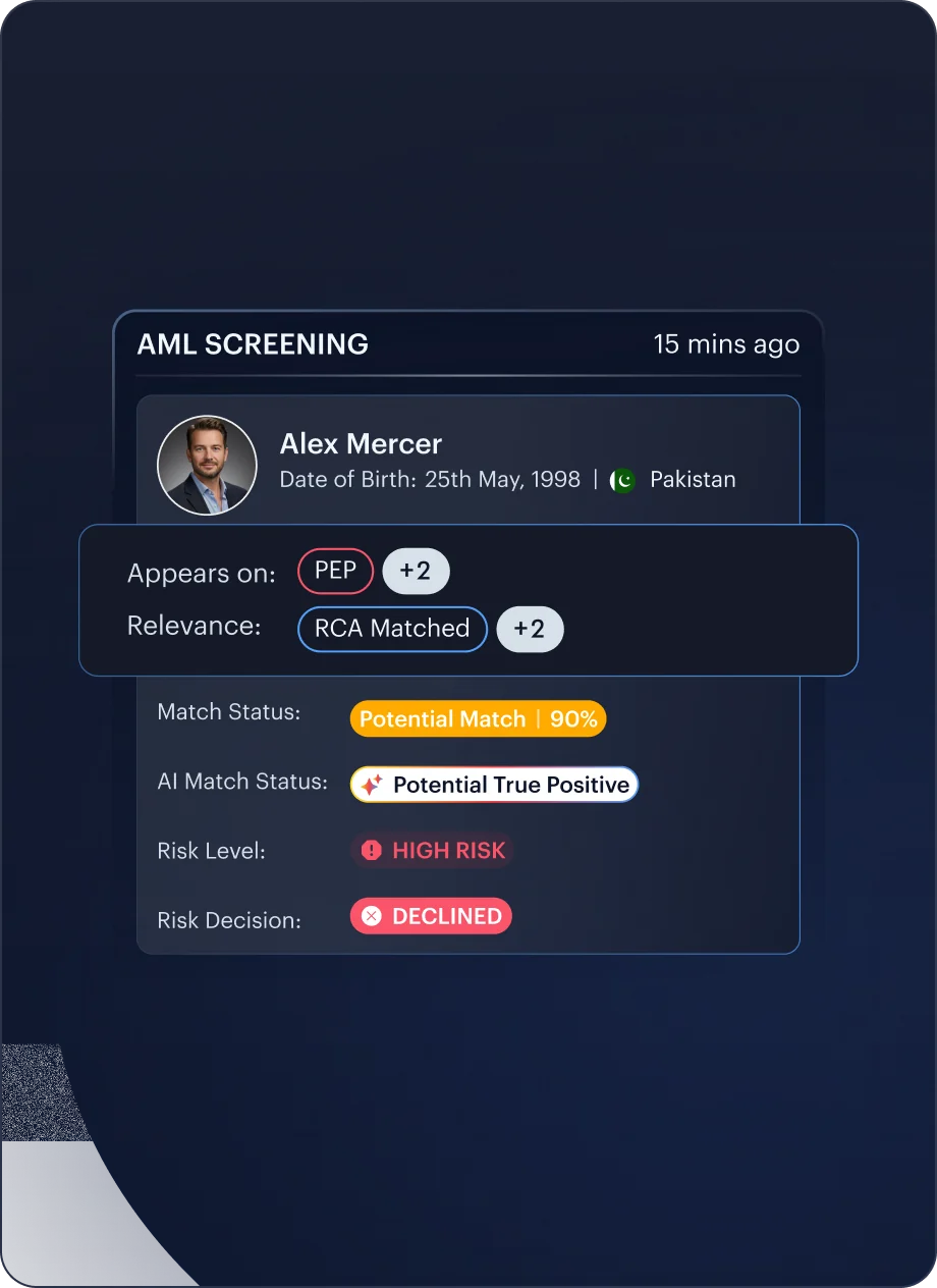 PEP & RCA compliance interface