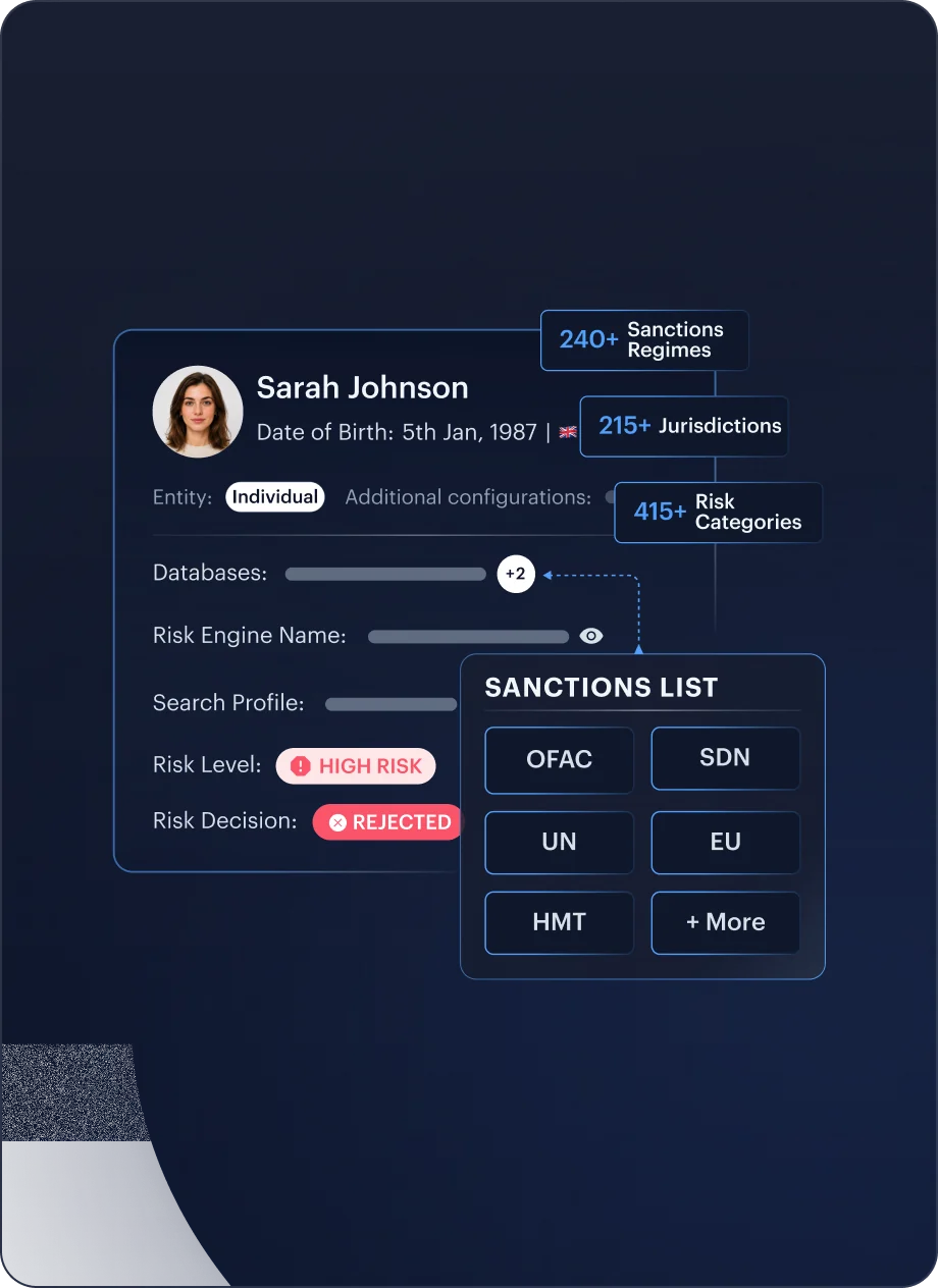 Sanctions Screening compliance interface