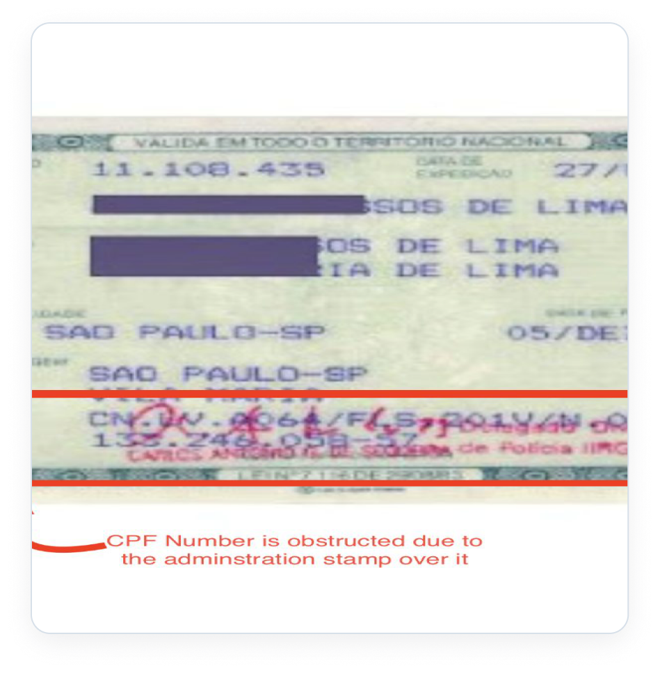 A São Paulo RG with an official stamp printed directly over the CPF and address.