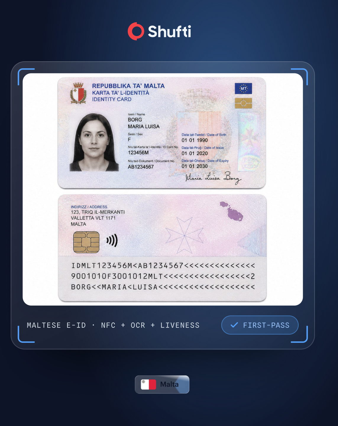 Maltese e-ID verification with NFC, OCR and liveness — first-pass