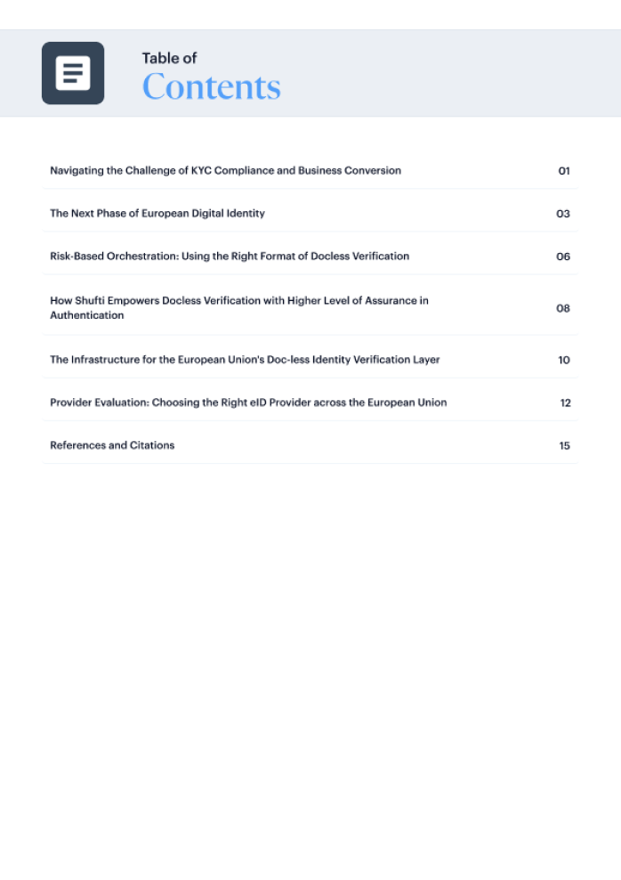 Docless Verification guide — table of contents