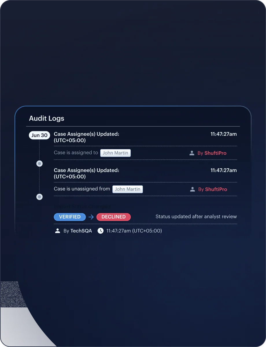 Audit Trail and Retention — Registration and Evidence interface