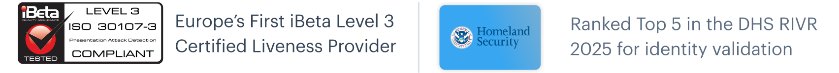 Europe's First iBeta Level 3 Certified Liveness Provider; Ranked Top 5 in the DHS RIVR 2025 for identity validation