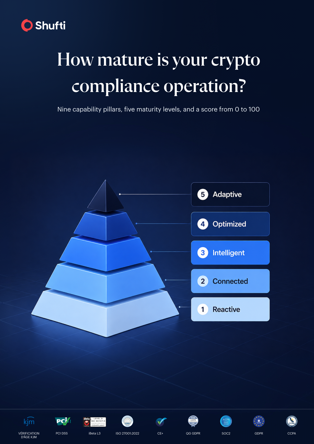 How Mature Is Your Crypto Compliance Operation? &mdash; report cover showing the five maturity levels from Reactive to Adaptive