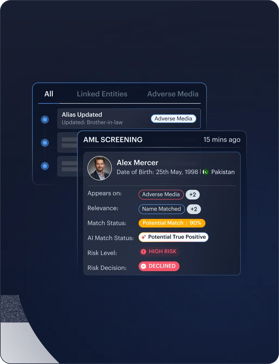 AML Screening interface