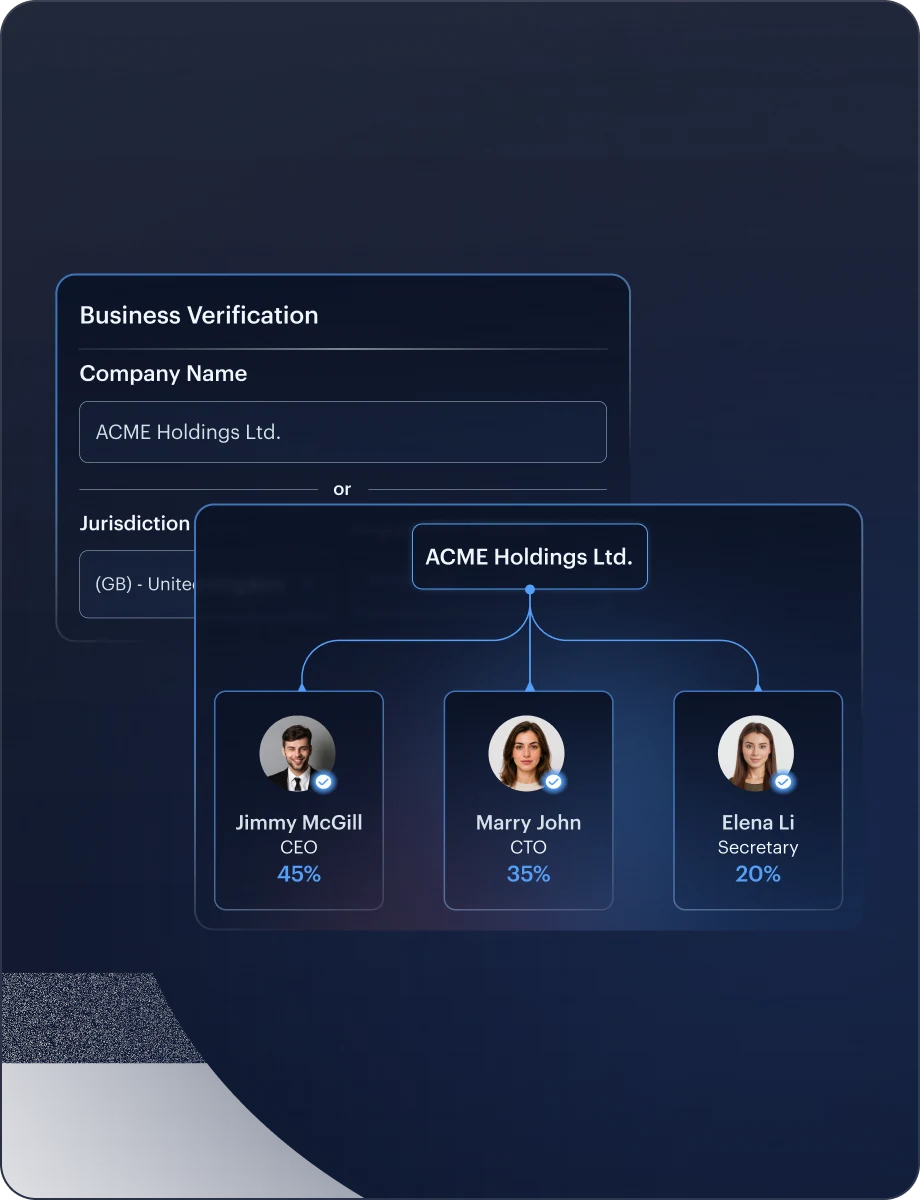 Business Verification interface