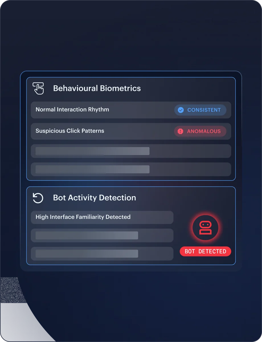 Behavioural Biometrics — Fraud Prevention interface