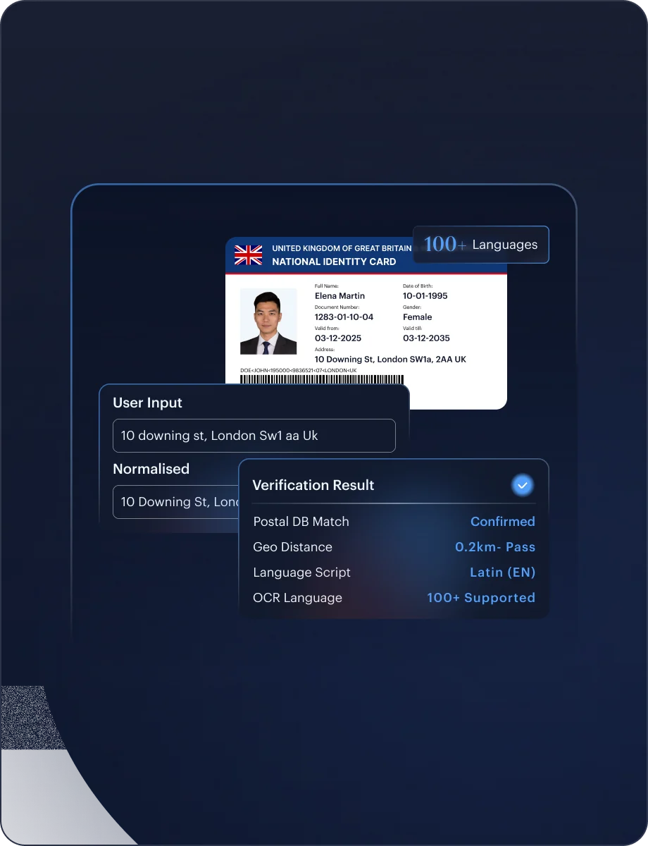 Address Verification — User Verification interface