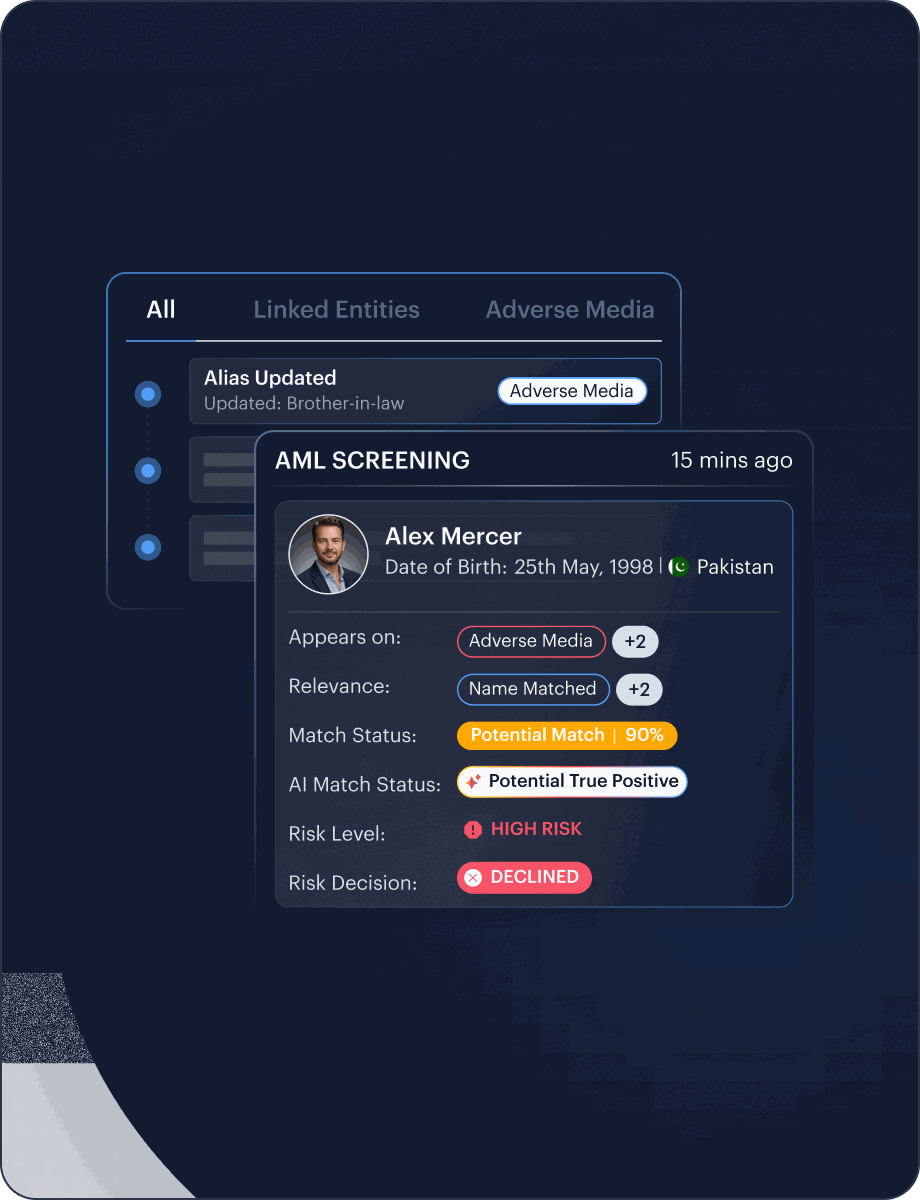 AML Screening KYC interface