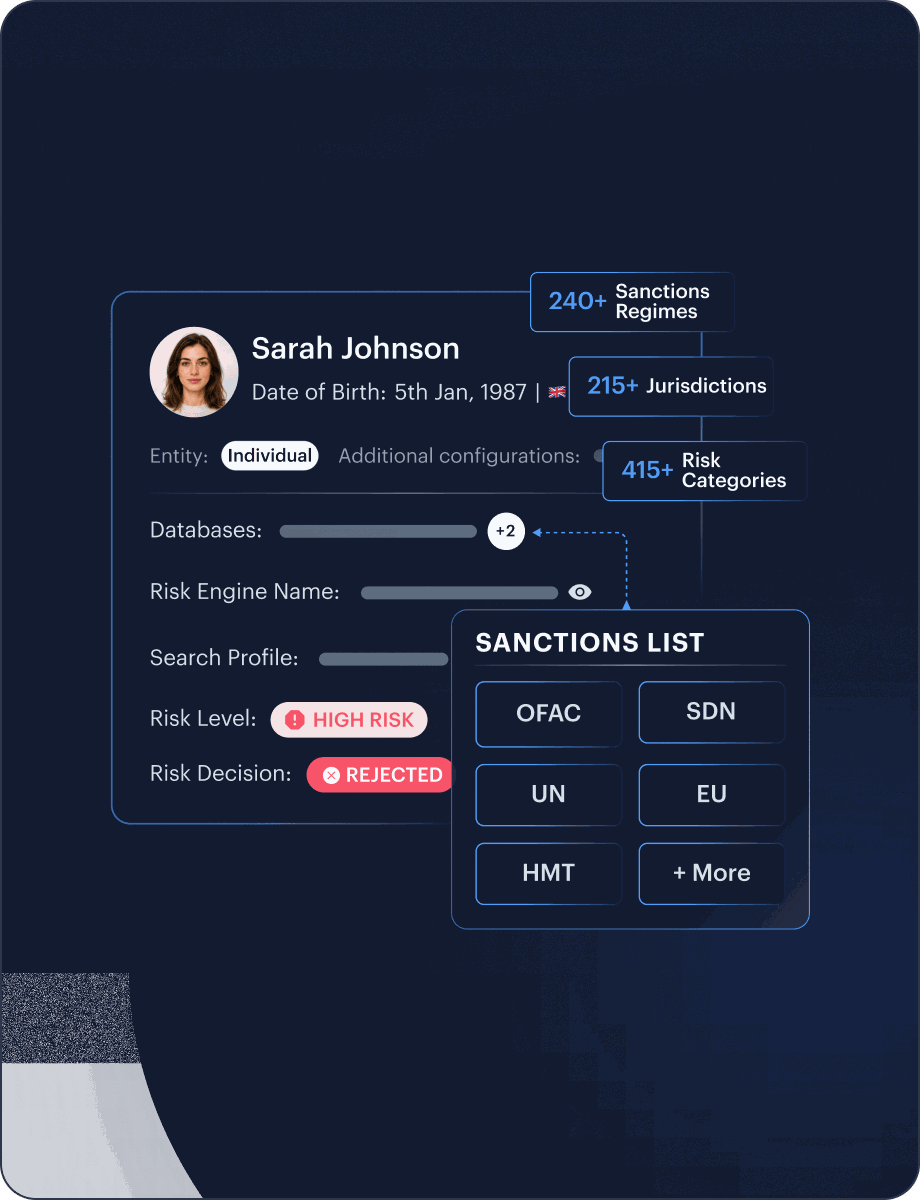 Sanctions KYC interface