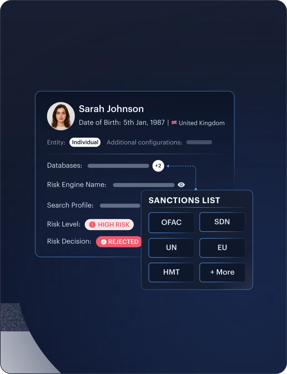 Sanctions Screening — Approve & Monitor interface