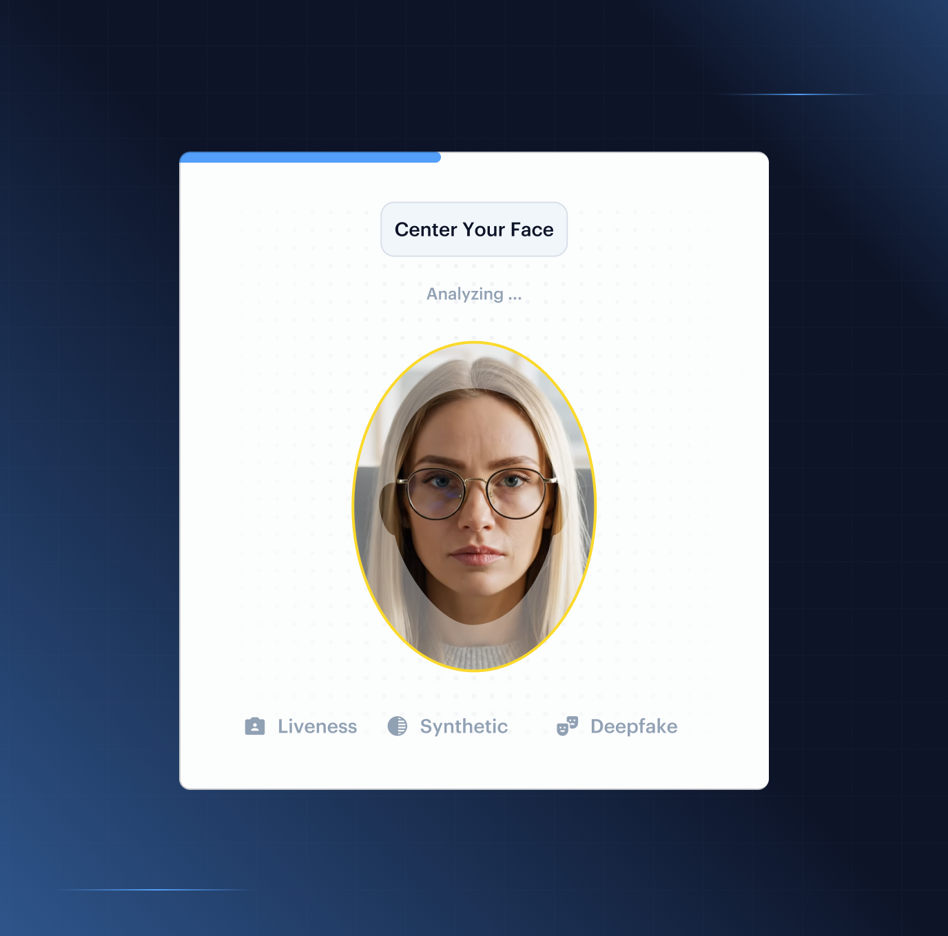 1:1 biometric authentication — live face match against enrolled identity