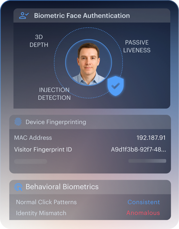 Session replay attack &mdash; behavioural biometric mismatch fires step-up biometric and terminates session