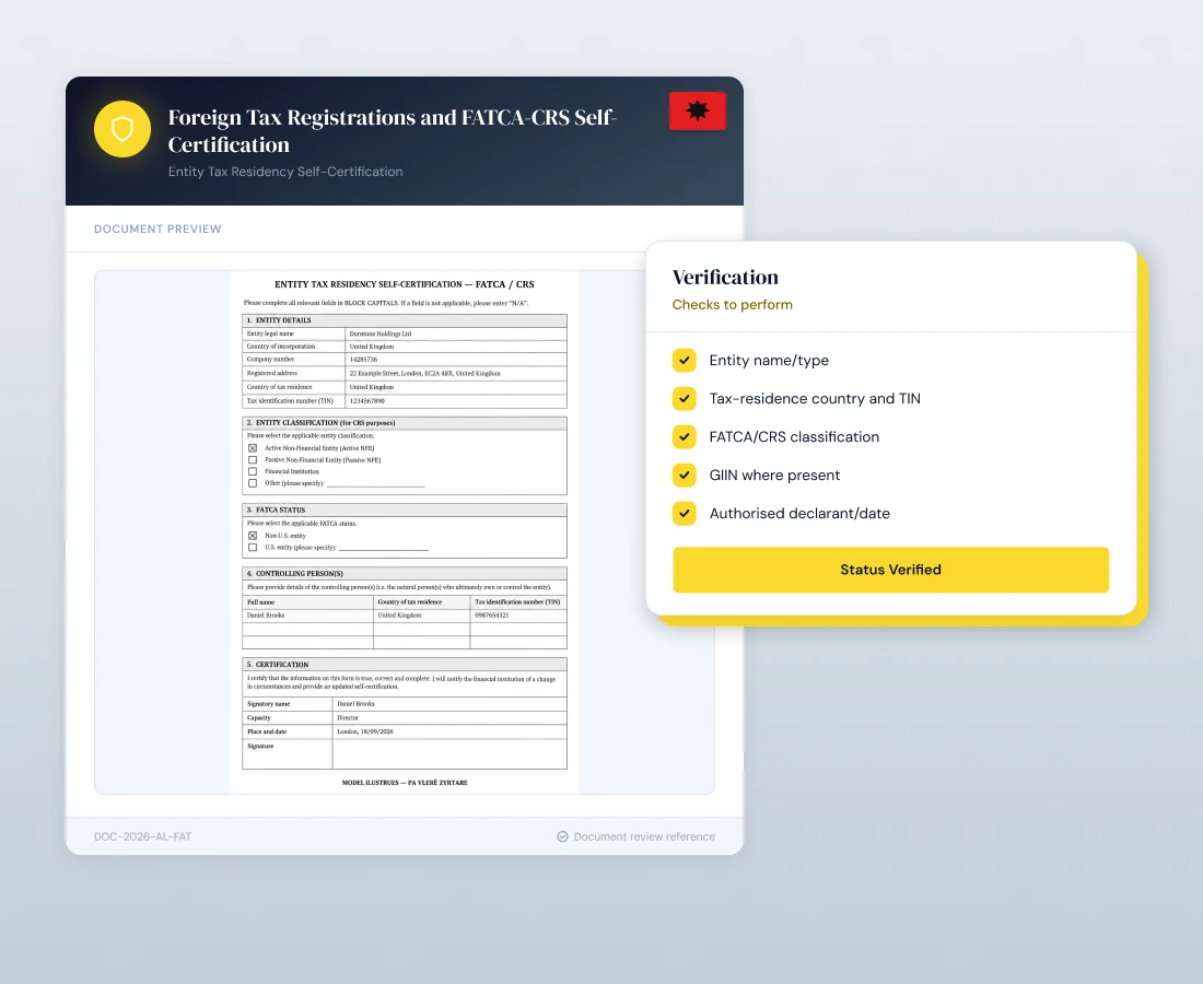 Foreign Tax Registrations and FATCA/CRS Self-Certification