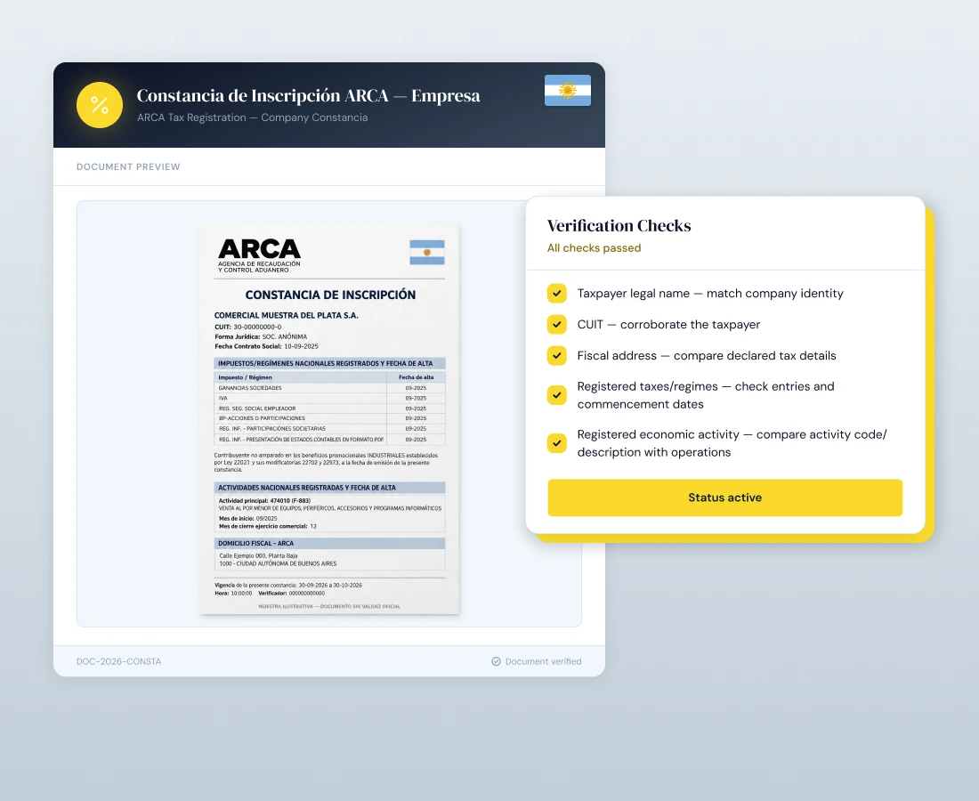 ARCA Tax Registration — Constancia de Inscripción