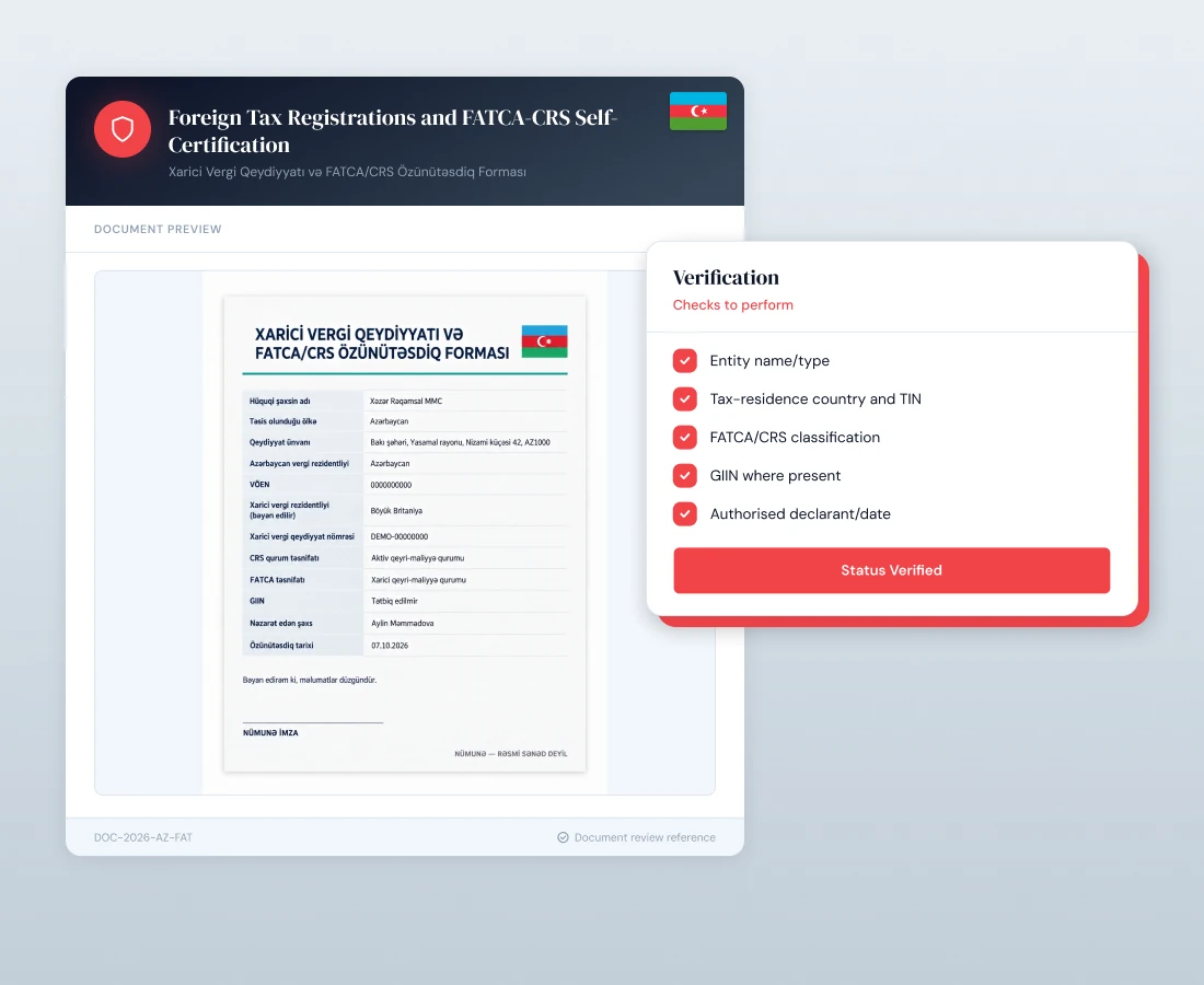 Foreign Tax Registrations and FATCA/CRS Self-Certification