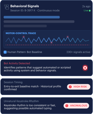 Friction removed mockup — passive verification flow without prompts or challenges.