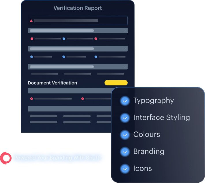 Layered defenses mockup — liveness, face match, and document authenticity signals.