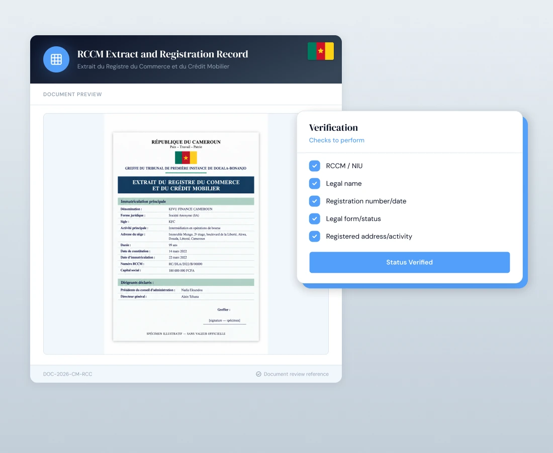 RCCM Extract and Registration Record