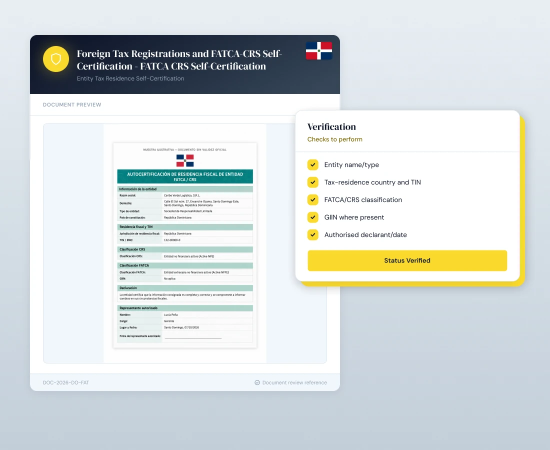 Foreign Tax Registrations and FATCA/CRS Self-Certification