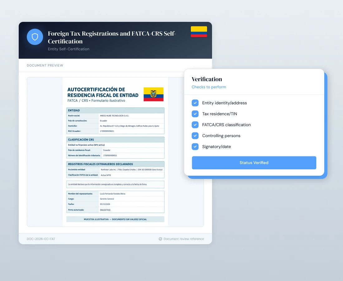 Foreign Tax Registrations and FATCA/CRS Self-Certification