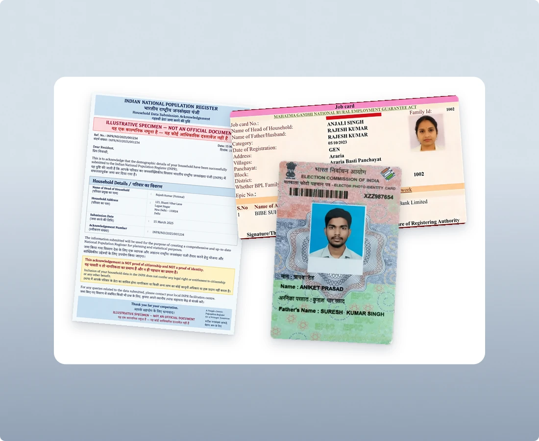 Voter ID, NREGA Job Card and NPR Letter