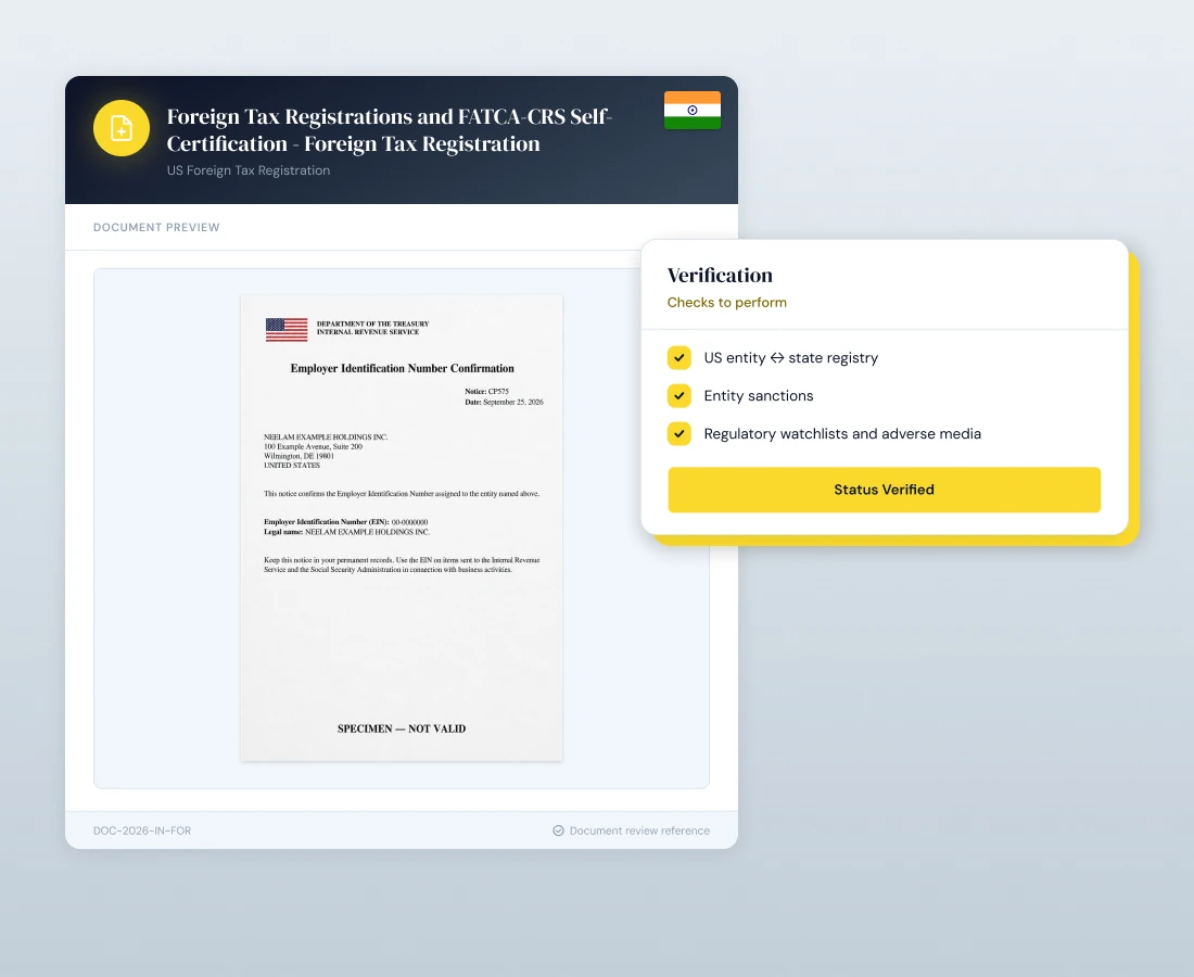 Foreign Tax Registrations and FATCA/CRS Self-Certification