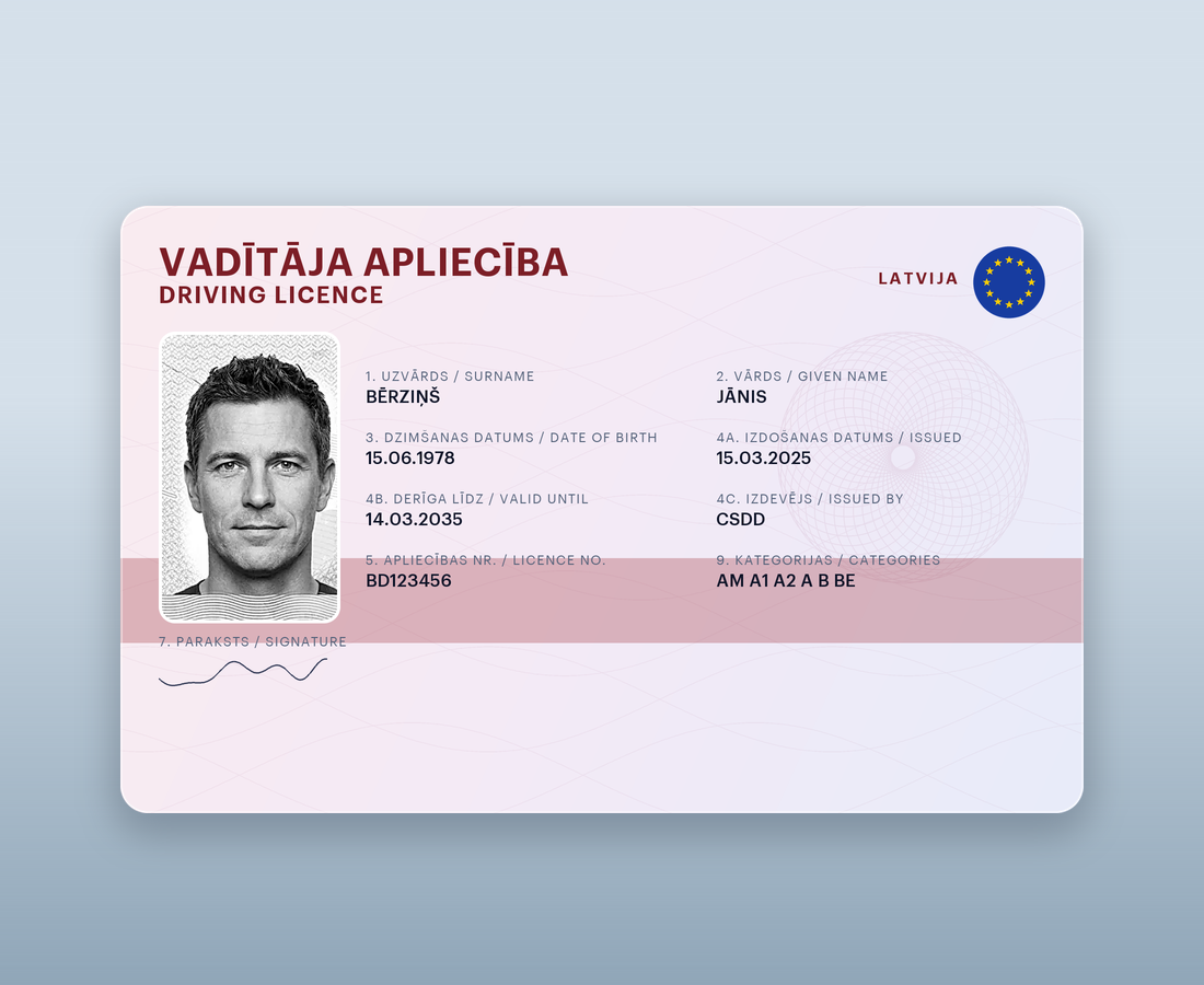 Latvian Driver’s Licence (vadītāja apliecība)