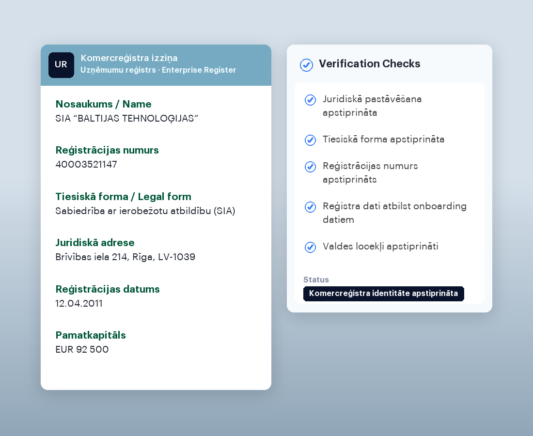 Enterprise Register statement for Latvian entity identity