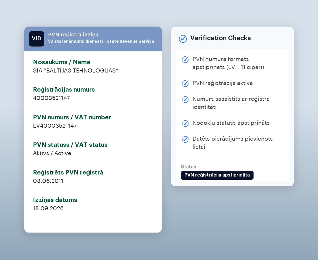 State Revenue Service VAT register record for Latvia