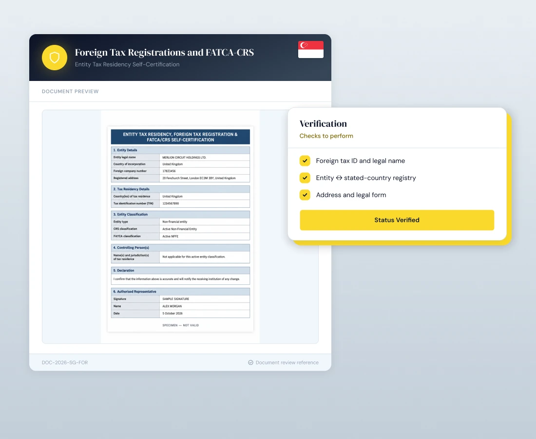 Foreign Tax Registrations and FATCA/CRS
