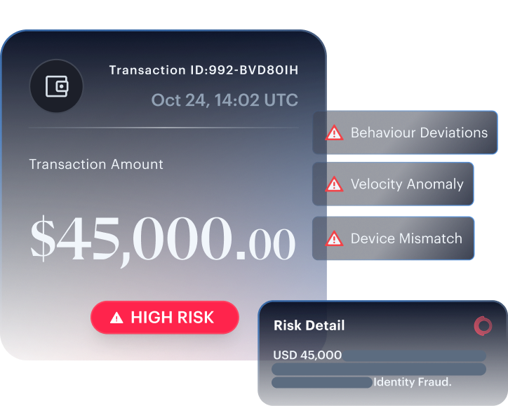 Explainable risk mockup — 1,600+ enriched data points returning a defensible Compliance Risk Score.