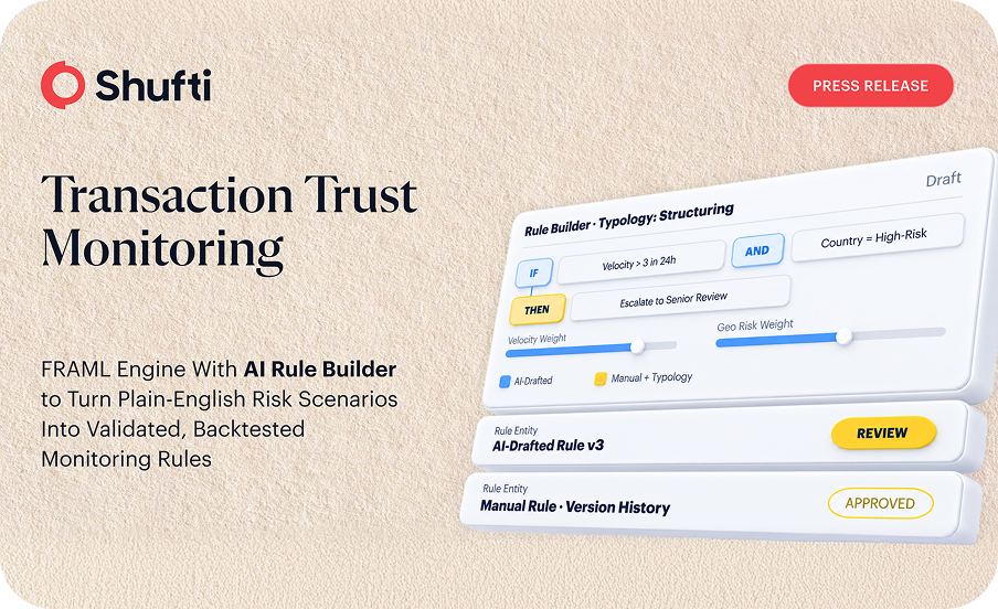 Shufti Launches Transaction Trust Monitoring With an AI Rule Builder That Turns Plain-English Risk Scenarios Into Validated, Backtested Rules