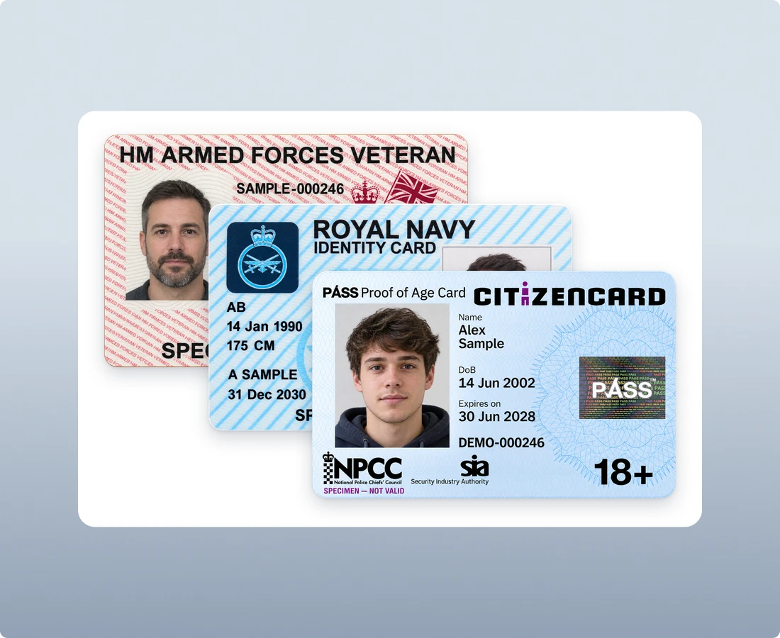 Proof of Age, Armed Forces and Veteran ID Cards