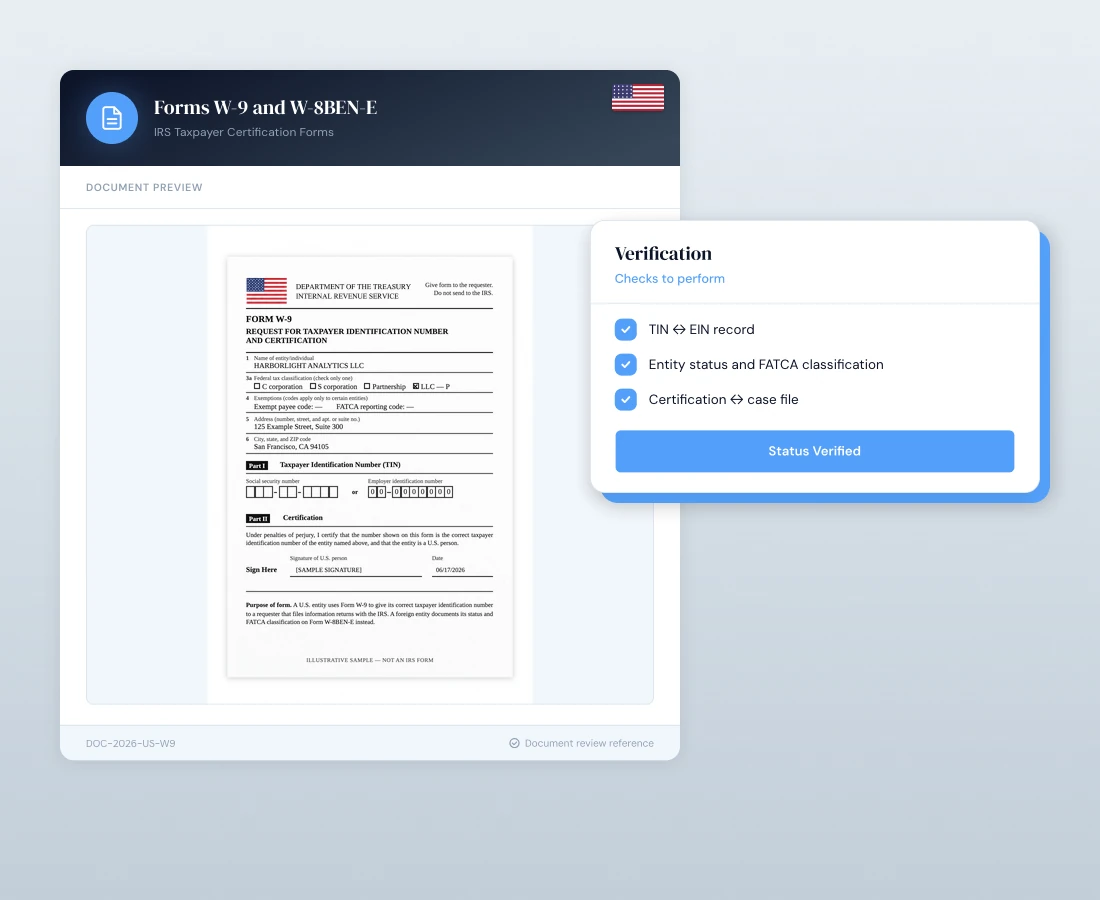 Forms W-9 and W-8BEN-E