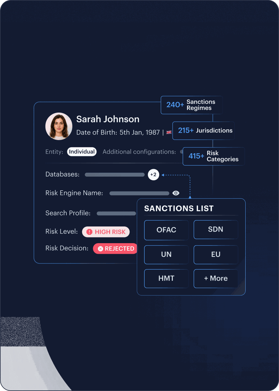 Sanctions monitoring interface