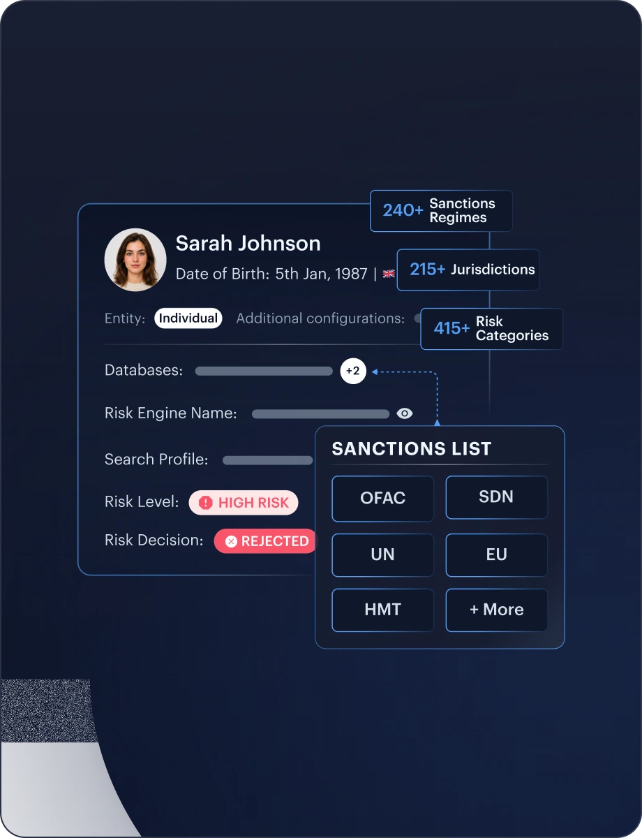 Sanctions monitoring interface