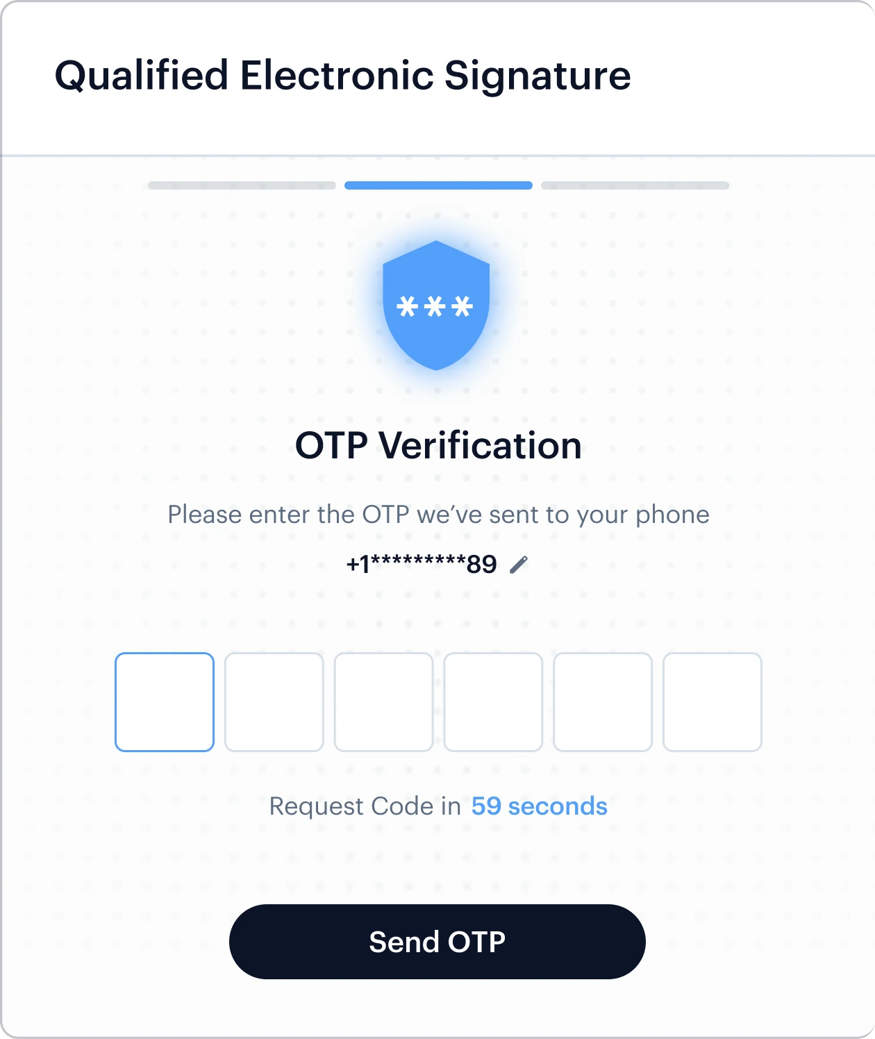 Shufti QES hosted flow — one-time passcode verification with a resend countdown