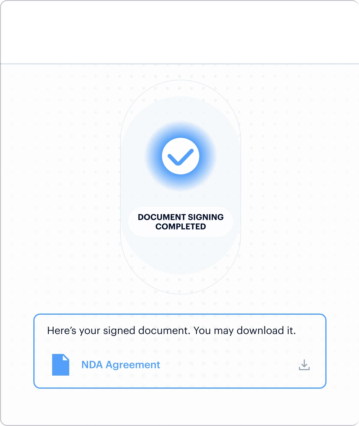Shufti QES hosted flow — document signing completed: the signed NDA agreement is ready to download