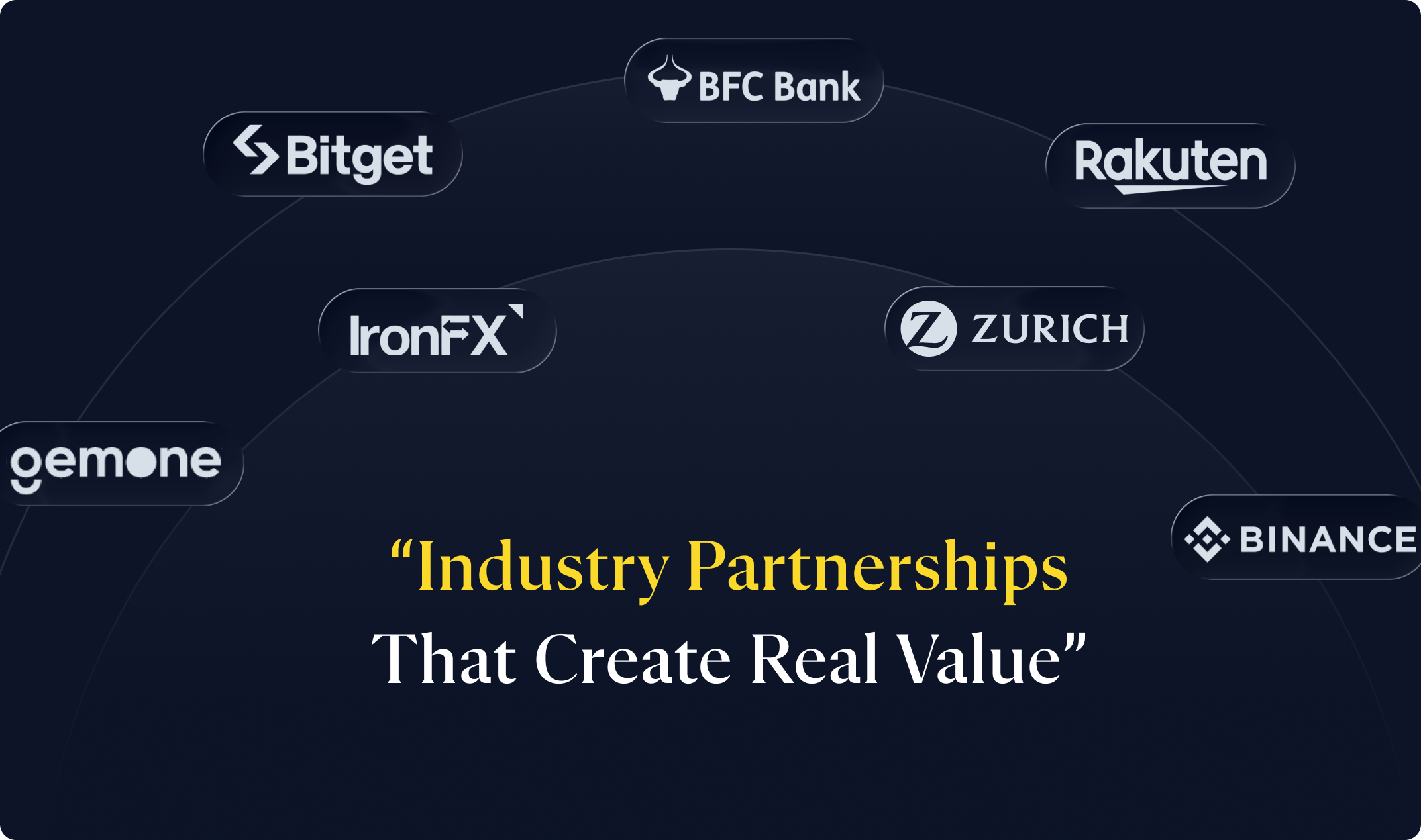Industry Partnerships That Create Real Value — BFC Bank, gemone, Bitget, IronFX, Rakuten, Zurich, Binance