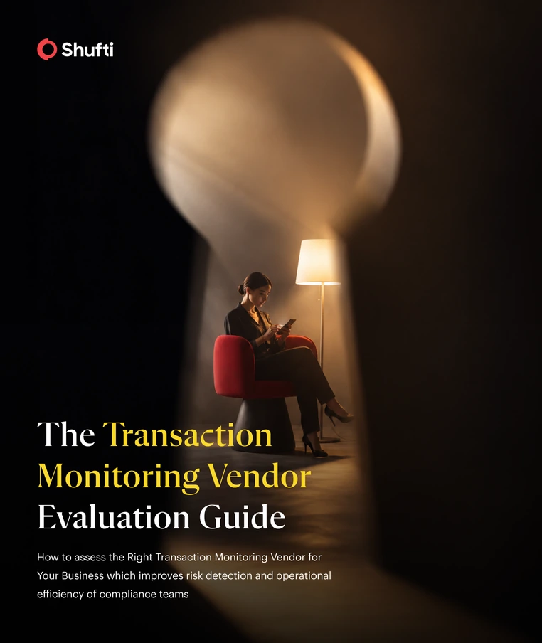 The Transaction Monitoring Vendor Evaluation Guide cover: how to assess the right transaction monitoring vendor for your business