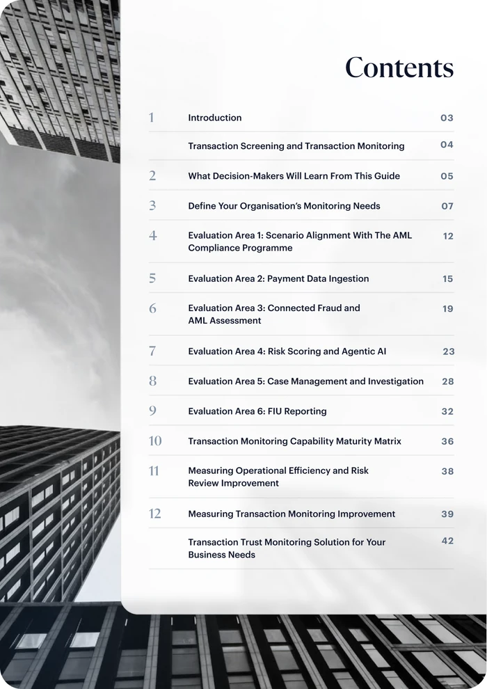 The Transaction Monitoring Vendor Evaluation Guide &mdash; contents