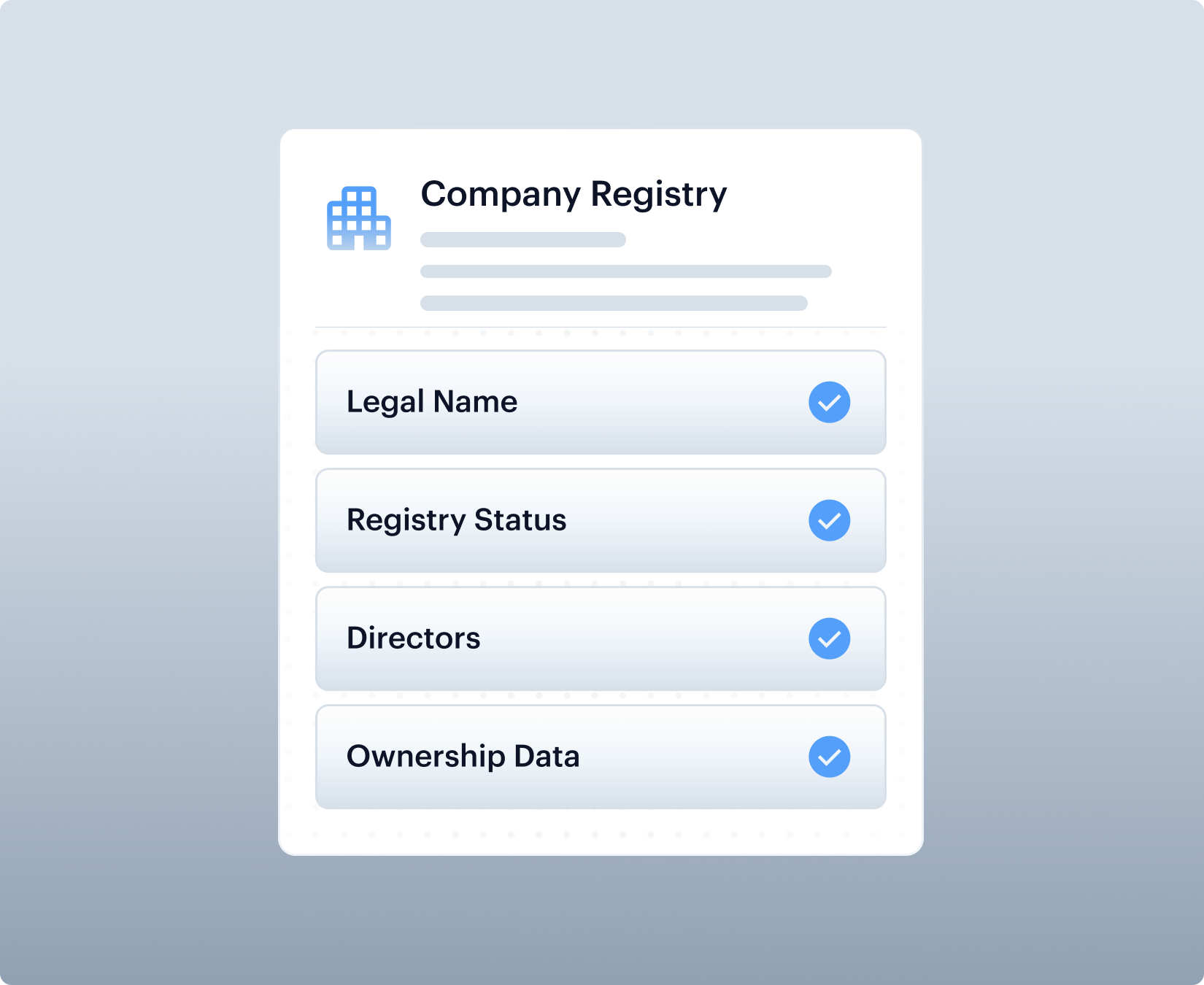 Company Registry card verifying Legal Name, Registry Status, Directors and Ownership Data